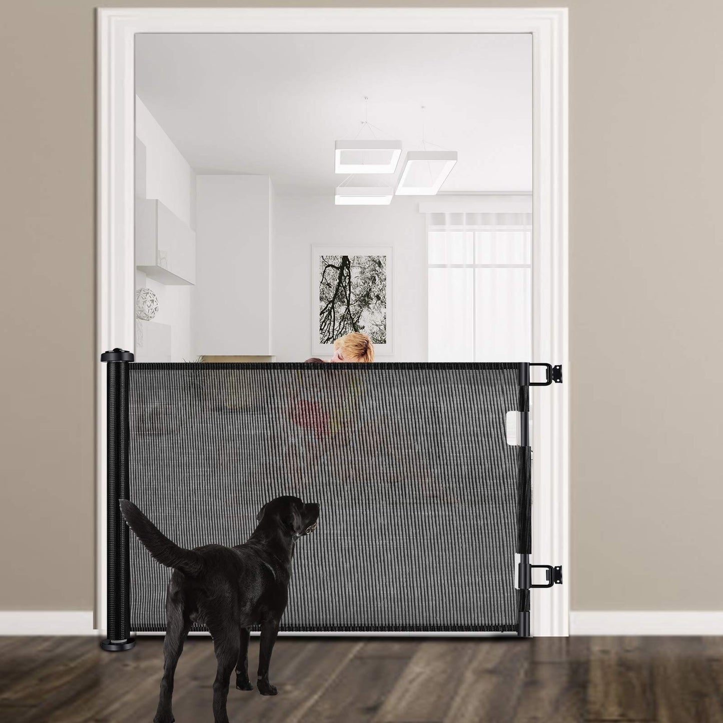 Retractable 1.5M Safety Baby Gate for Doorways Hallways Stairs (Black)