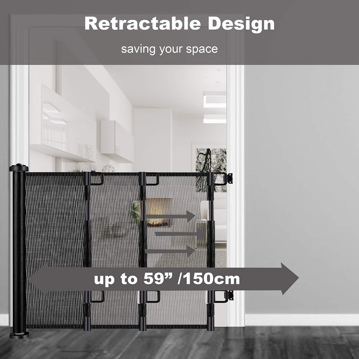 Retractable 1.5M Safety Baby Gate for Doorways Hallways Stairs (Black)