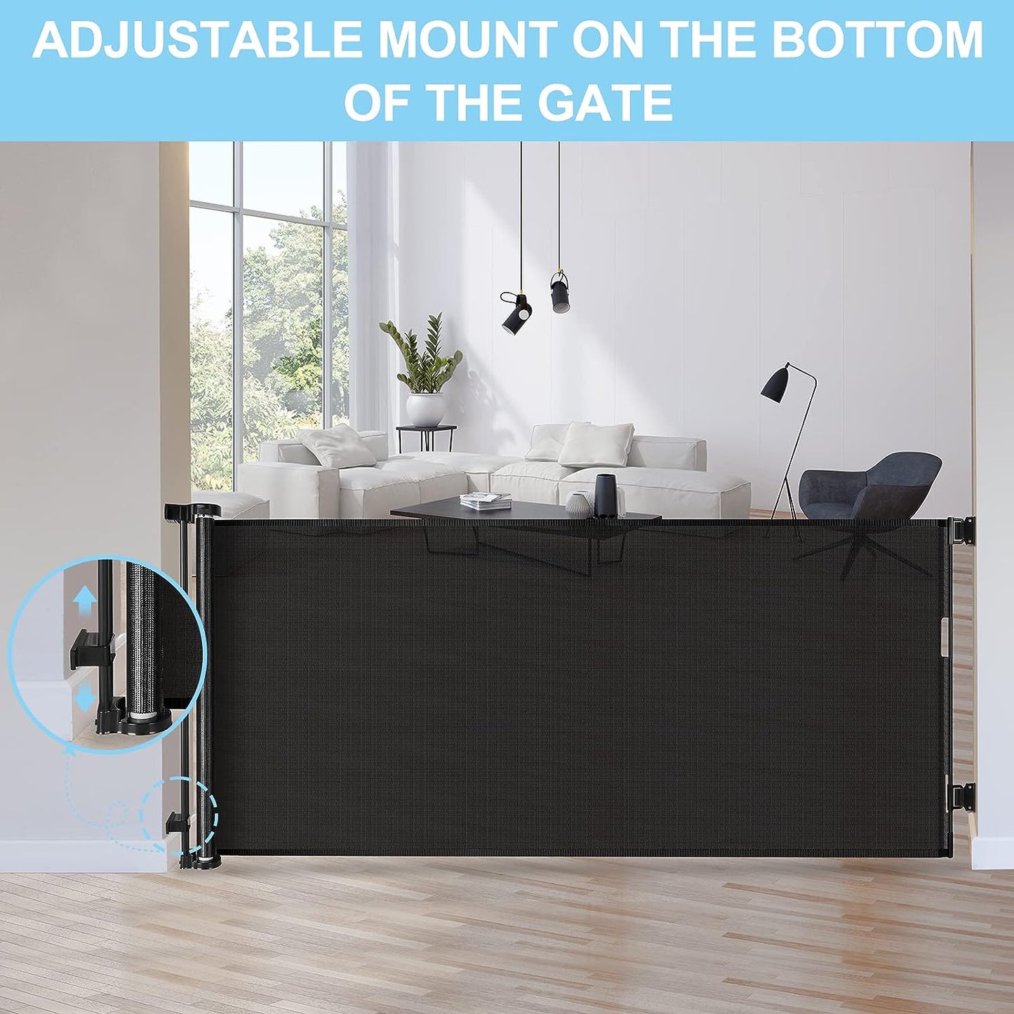 Retractable 3M Safety Baby Gate for Doorways Hallways Stairs (Black)