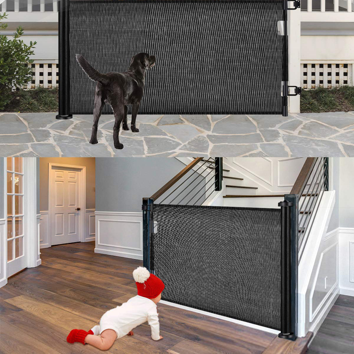 Retractable 3M Safety Baby Gate for Doorways Hallways Stairs (Black)