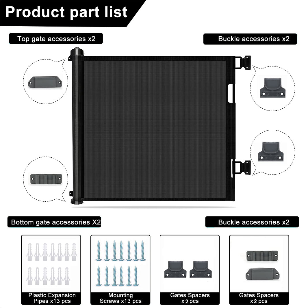 Retractable 3M Safety Baby Gate for Doorways Hallways Stairs (Black)
