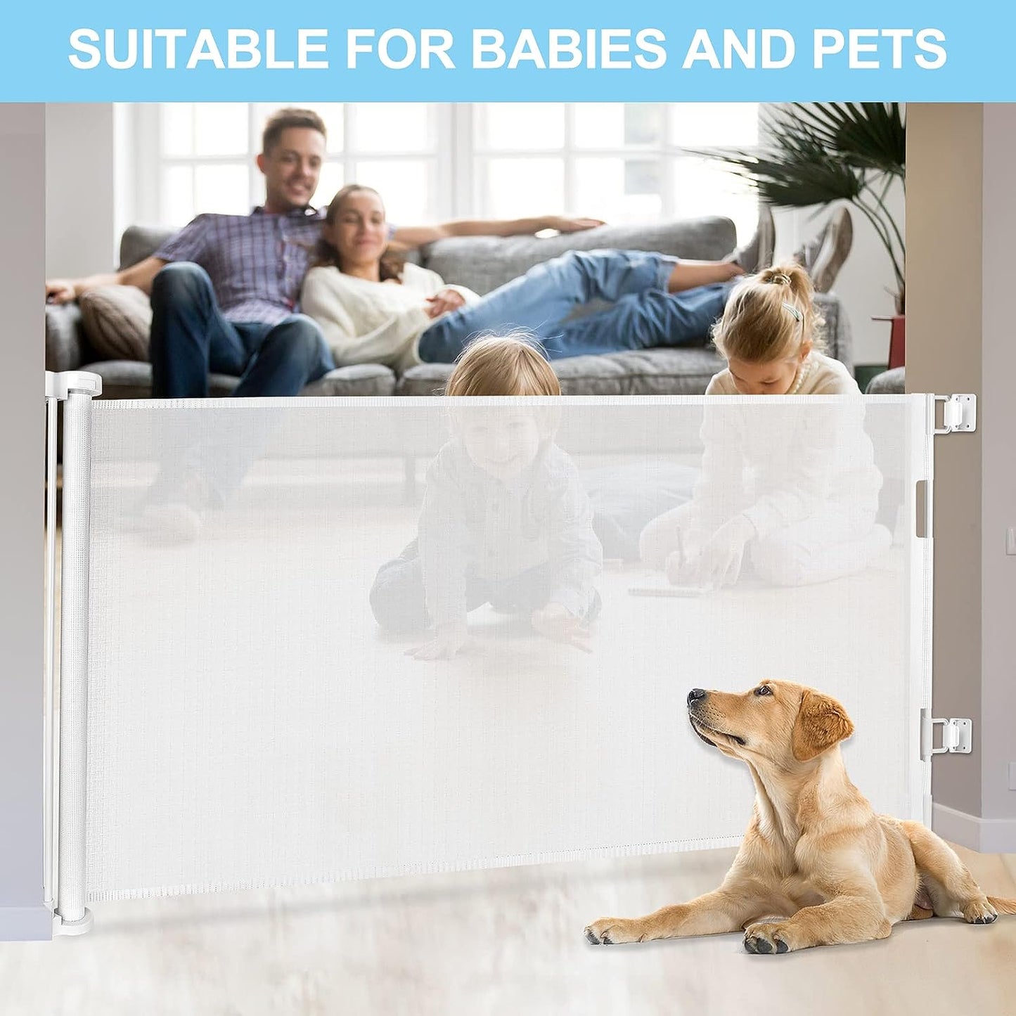Retractable 1.5M Safety Baby Gate for Doorways Hallways Stairs (White)