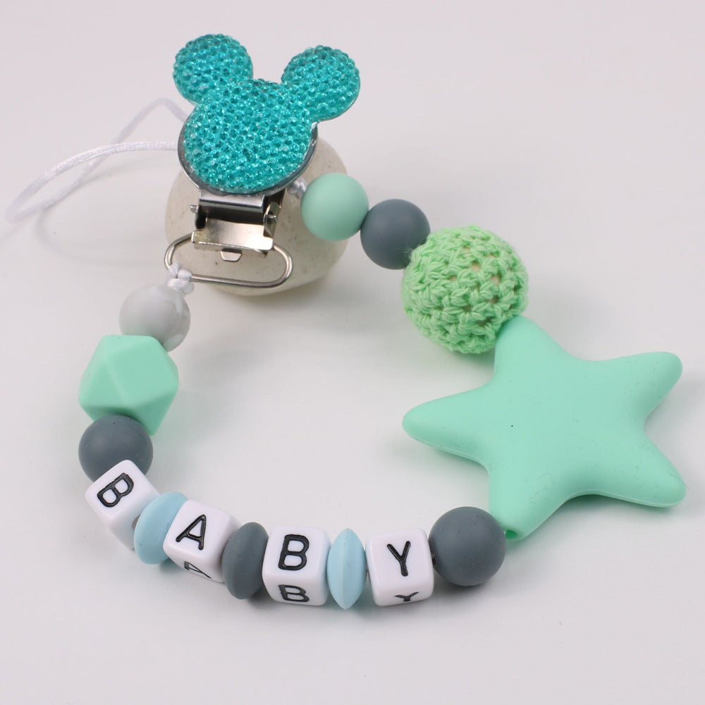 Disney-inspired pacifier clip with star silicone teether