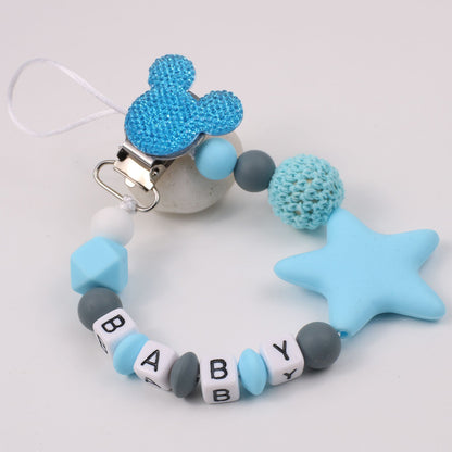 Disney-inspired pacifier clip with star silicone teether