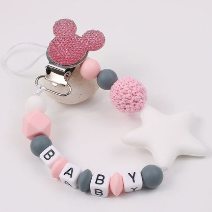 Disney-inspired pacifier clip with star silicone teether