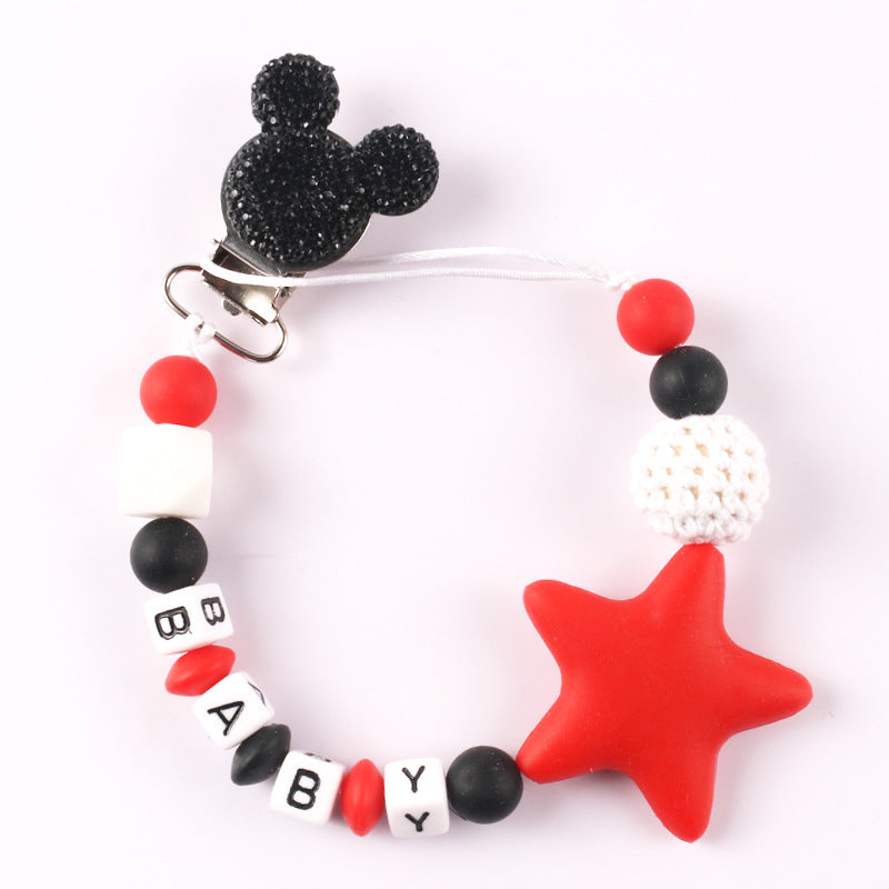 Disney-inspired pacifier clip with star silicone teether