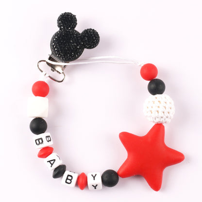 Disney-inspired pacifier clip with star silicone teether