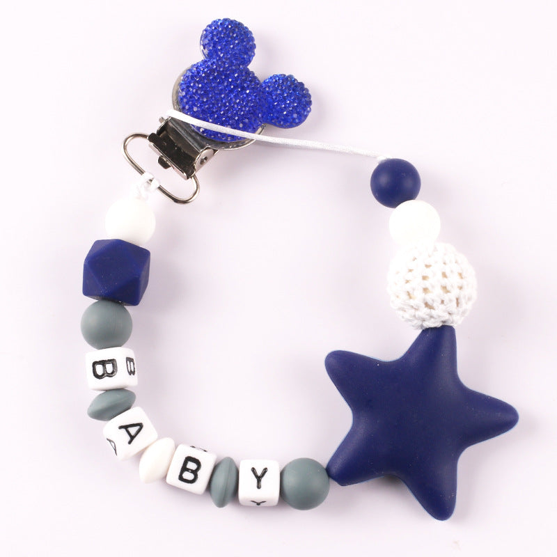 Disney-inspired pacifier clip with star silicone teether