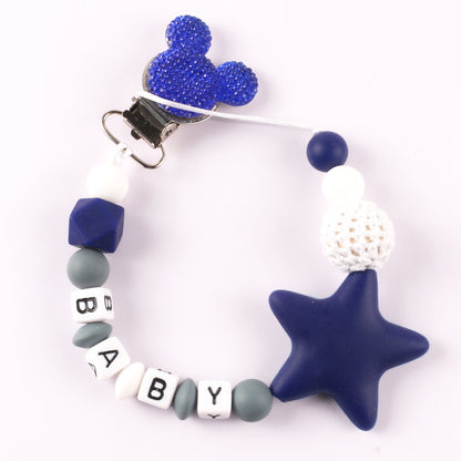 Disney-inspired pacifier clip with star silicone teether