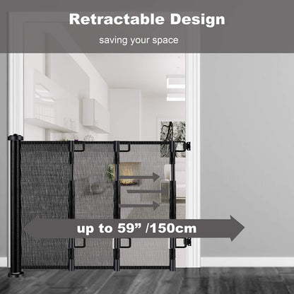 Retractable 1.5M Safety Baby Gate for Doorways Hallways Stairs (Black)