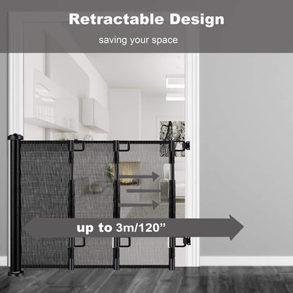Retractable 3M Safety Baby Gate for Doorways Hallways Stairs (Black)