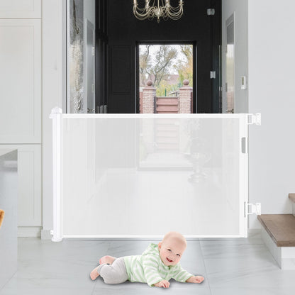 Retractable 1.5M Safety Baby Gate for Doorways Hallways Stairs (White)