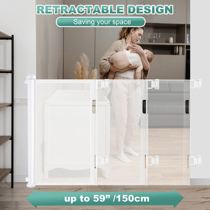 Retractable 1.5M Safety Baby Gate for Doorways Hallways Stairs (White)