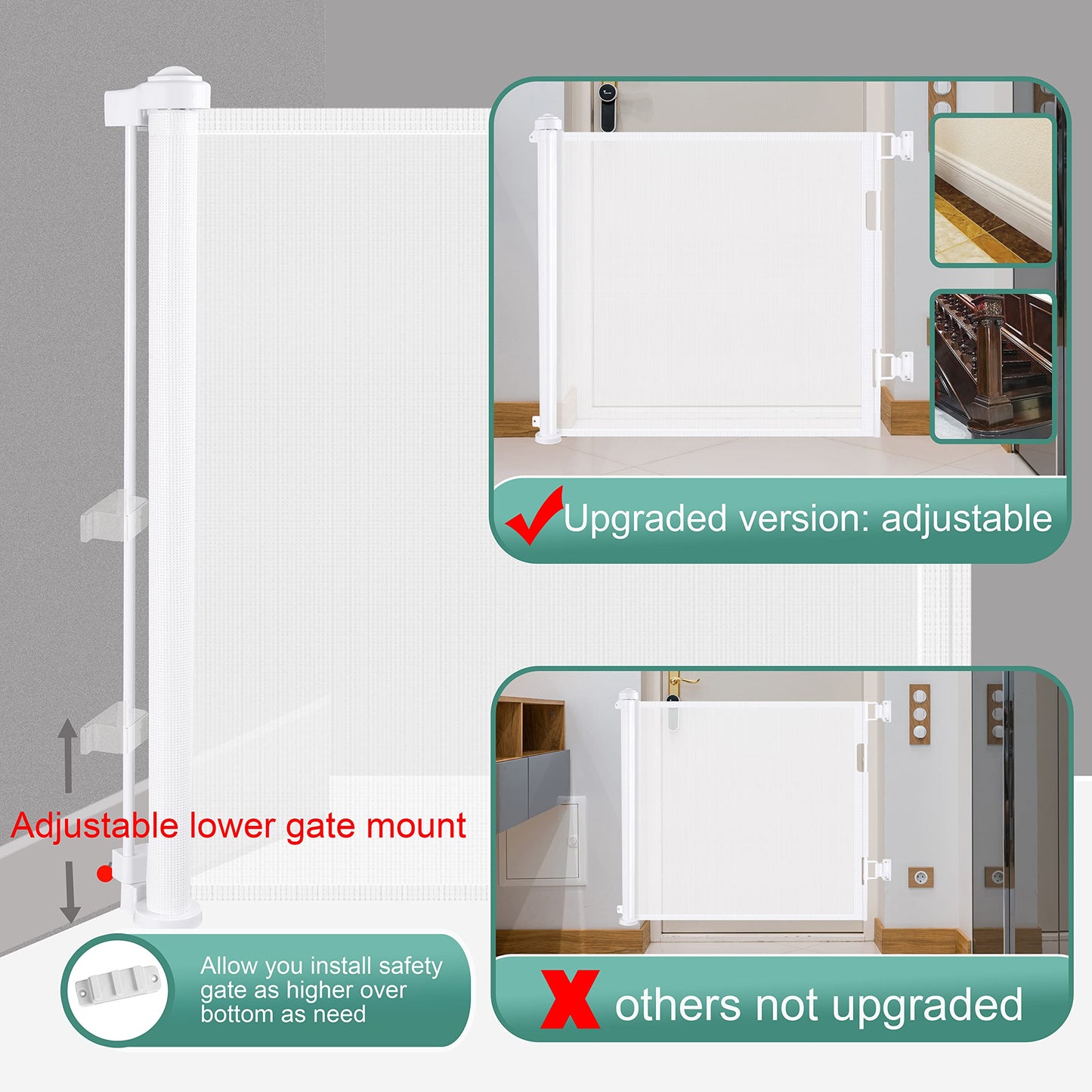 Retractable 1.5M Safety Baby Gate for Doorways Hallways Stairs (White)