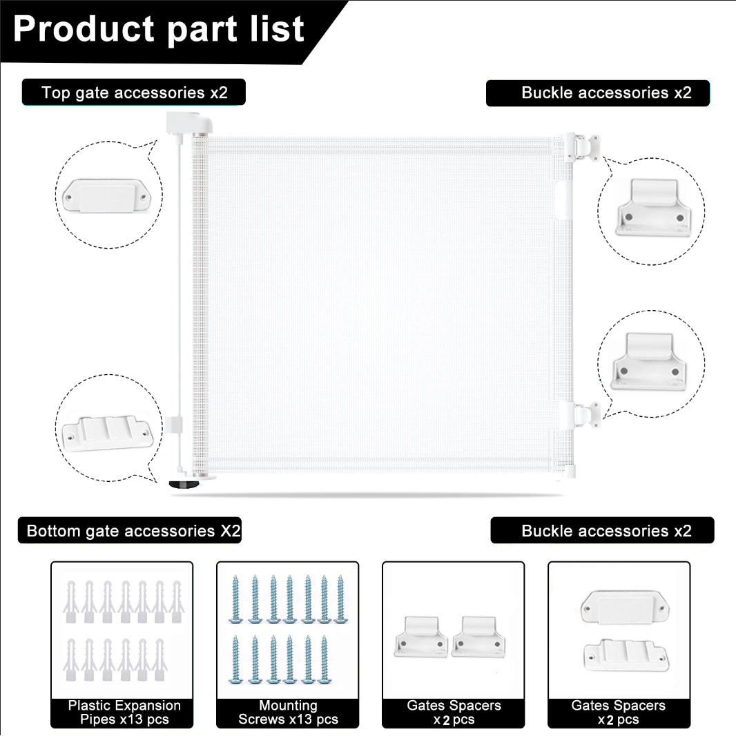 Retractable 1.5M Safety Baby Gate for Doorways Hallways Stairs (White)