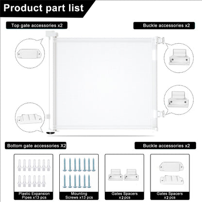 Retractable 1.5M Safety Baby Gate for Doorways Hallways Stairs (White)
