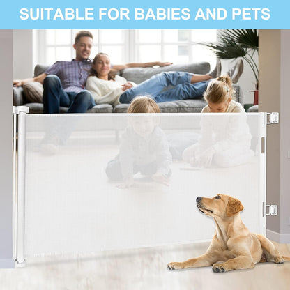 Retractable 1.5M Safety Baby Gate for Doorways Hallways Stairs (White)